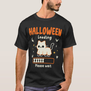Halloween Loading Please Wait Funny black Cat T-Shirt