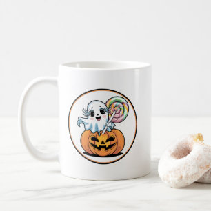Halloween Lollipop Ghost On Pumpkin Coffee Mug