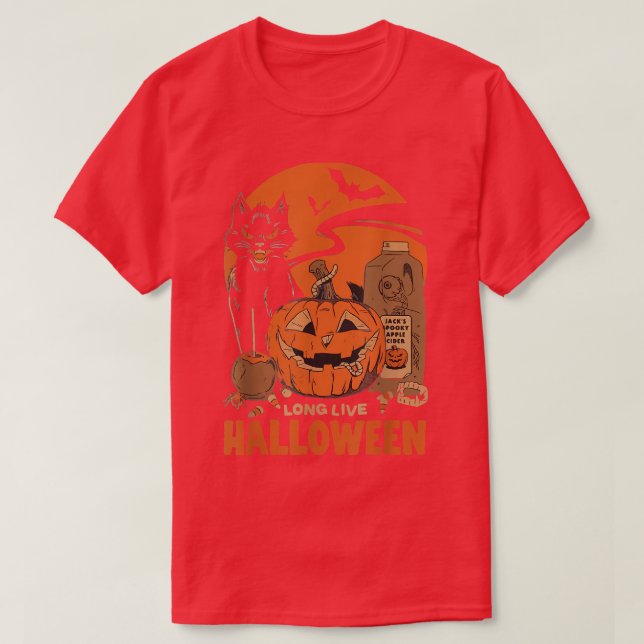 Halloween Long Live Halloween Witchy Pumpkin Black T-Shirt (Design Front)