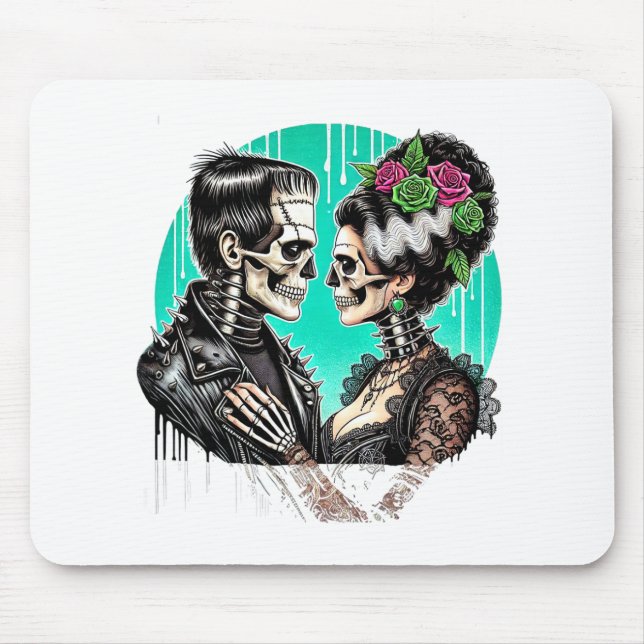 Halloween Lovers Frankenstein Skeleton For Men Wom Mouse Pad (Front)