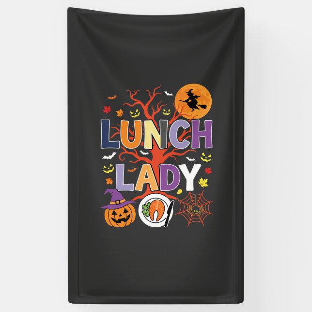 Halloween Lunch Lady Witch Kitchen Vector Banner (Vertical)