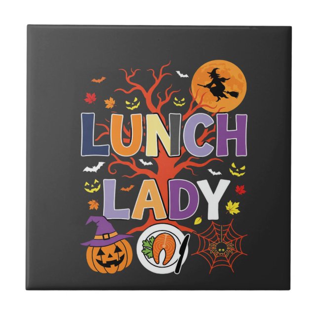 Halloween Lunch Lady Witch Kitchen Vector Ceramic Tile (Front)