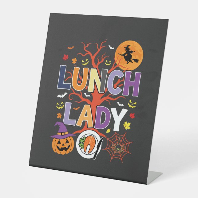 Halloween Lunch Lady Witch Kitchen Vector Pedestal Sign (Front)
