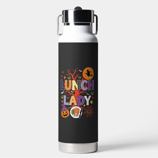 Halloween Lunch Lady Witch Kitchen Vector Water Bottle (Front)