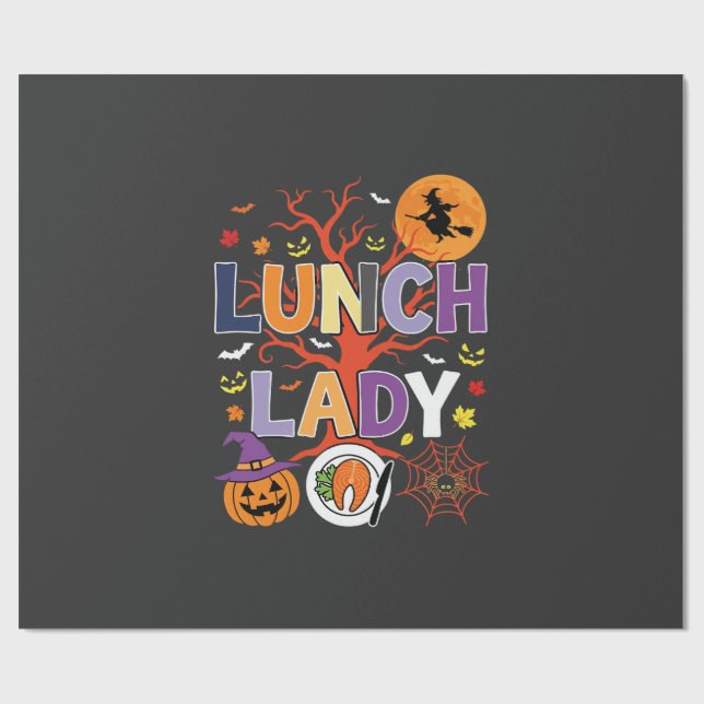 Halloween Lunch Lady Witch Kitchen Vector Wrapping Paper (Flat)