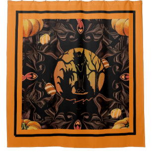 Halloween lurking wolf shower curtain