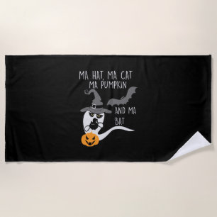 Halloween Ma Hat Ma Cat Birthday Beach Towel