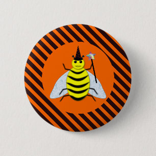 Halloween Magic Bee Witch Orange and Black Stripes 6 Cm Round Badge