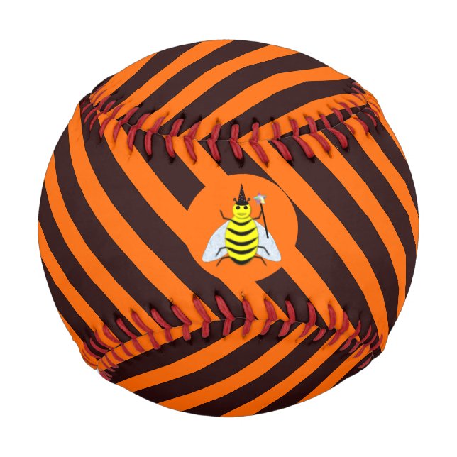 Halloween Magic Bee Witch Orange and Black Stripes Baseball (Front)