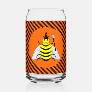 Halloween Magic Bee Witch Orange and Black Stripes Can Glass