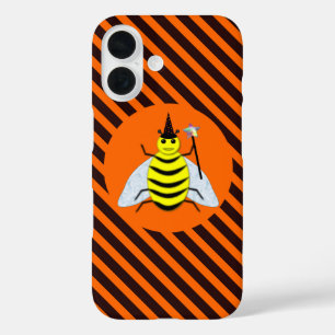 Halloween Magic Bee Witch Orange and Black Stripes iPhone 16 Case