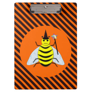 Halloween Magic Bee Witch Orange and Black Stripes Clipboard