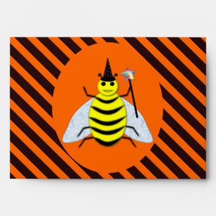 Halloween Magic Bee Witch Orange and Black Stripes Envelope