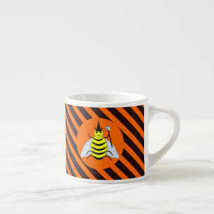 Halloween Magic Bee Witch Orange and Black Stripes Espresso Cup