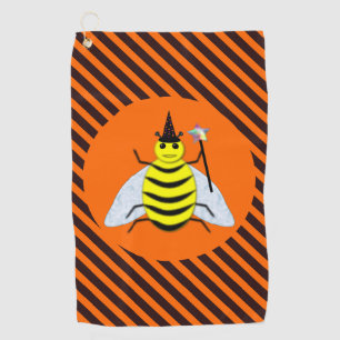 Halloween Magic Bee Witch Orange and Black Stripes Golf Towel