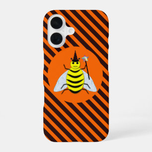 Halloween Magic Bee Witch Orange and Black Stripes iPhone 16 Case