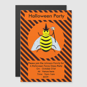 Halloween Magic Bee Witch Orange and Black Stripes Magnetic Invitation