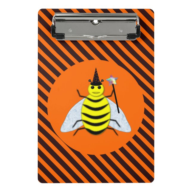 Halloween Magic Bee Witch orange and Black Stripes Mini Clipboard (Front)