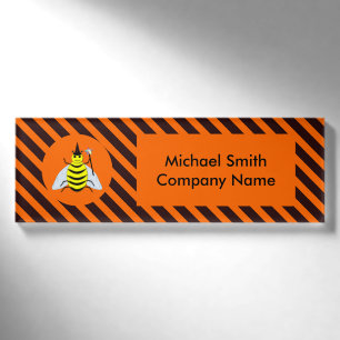 Halloween Magic Bee Witch orange and Black Stripes Name Tag