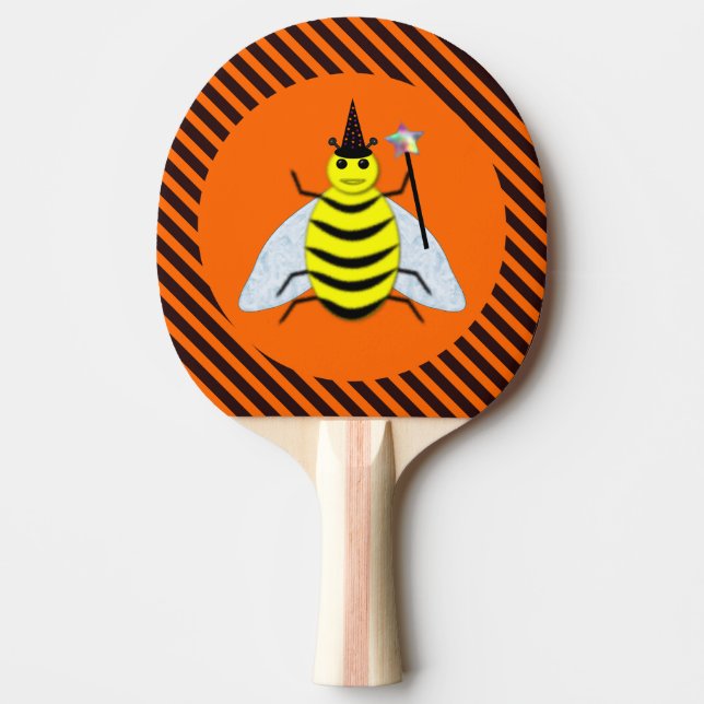 Halloween Magic Bee Witch Orange and Black Stripes Ping Pong Paddle (Front)