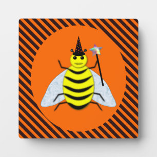 Halloween Magic Bee Witch Orange and Black Stripes Plaque