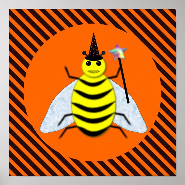Halloween Magic Bee Witch Orange and Black Stripes Poster (Front)