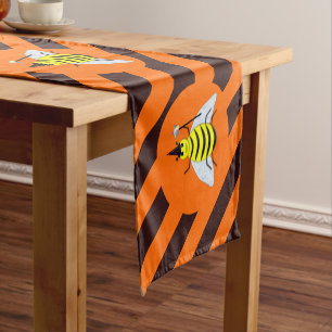 Halloween Magic Bee Witch Orange and Black Stripes Short Table Runner