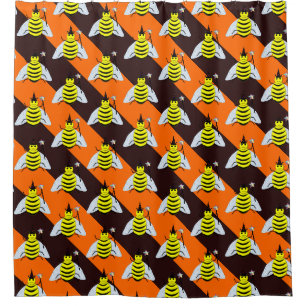 Halloween Magic Bee Witch orange and Black Stripes Shower Curtain