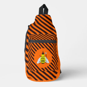 Halloween Magic Bee Witch orange and Black Stripes Sling Bag