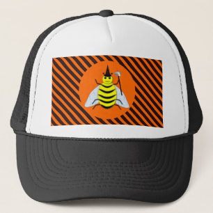 Halloween Magic Bee Witch Orange and Black Stripes Trucker Hat