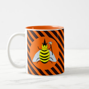 Halloween Magic Bee Witch Orange and Black Stripes Two-Tone Coffee Mug