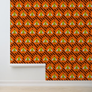 Halloween Magic Bee Witch Orange and Black Stripes Wallpaper