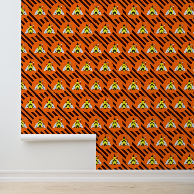 Halloween Magic Bee Witch Orange and Black Stripes Wallpaper (Application)