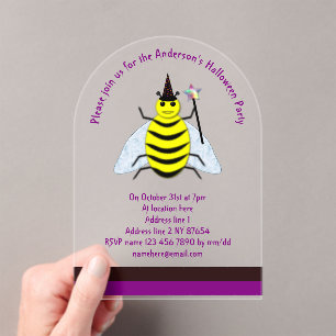 Halloween Magic Bee Wizard Purple and Black Custom Acrylic Invitations