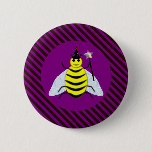 Halloween Magic Bee Wizard Purple and Black Stripe 6 Cm Round Badge