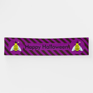 Halloween Magic Bee Wizard Purple and Black Stripe Banner