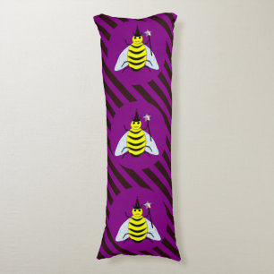Halloween Magic Bee Wizard Purple and Black Stripe Body Cushion