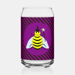 Halloween Magic Bee Wizard Purple and Black Stripe Can Glass