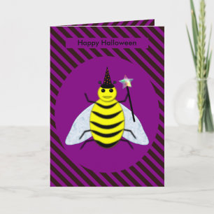 Halloween Magic Bee Wizard Purple and Black Stripe Card