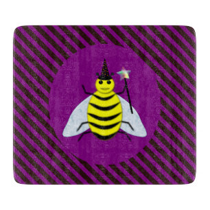 Halloween Magic Bee Wizard Purple and Black Stripe Cutting Board
