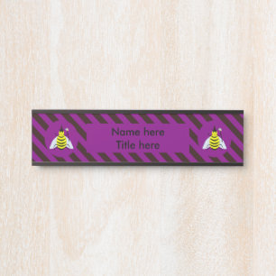 Halloween Magic Bee Wizard Purple and Black Stripe Door Sign