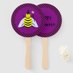 Halloween Magic Bee Wizard Purple and Black Stripe Hand Fan