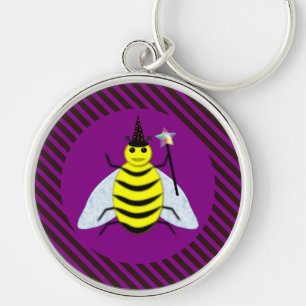 Halloween Magic Bee Wizard Purple and Black Stripe Key Ring