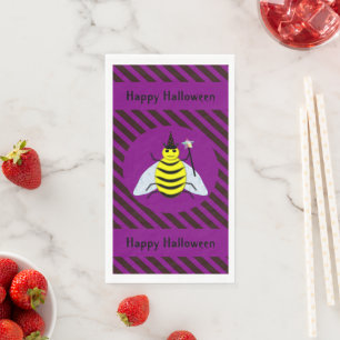 Halloween Magic Bee Wizard Purple and Black Stripe Napkin