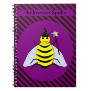 Halloween Magic Bee Wizard Purple and Black Stripe Notebook