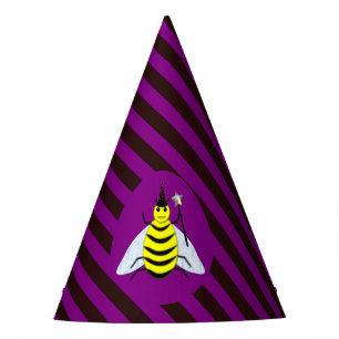 Halloween Magic Bee Wizard Purple and Black Stripe Party Hat
