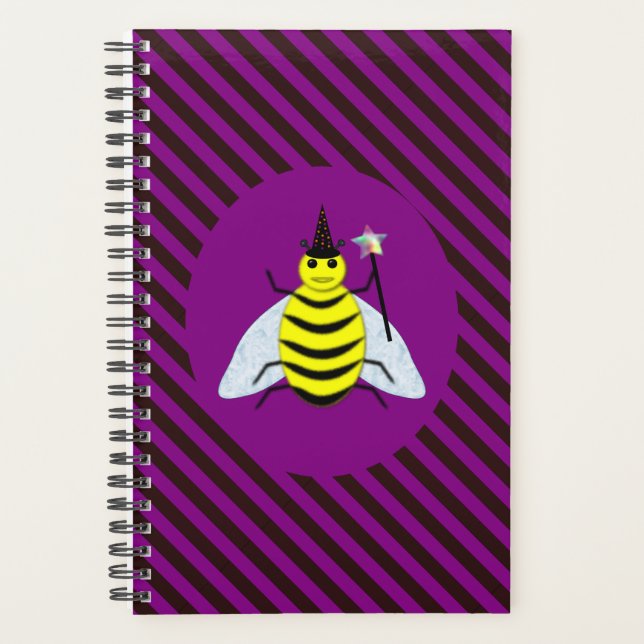 Halloween Magic Bee Wizard Purple and Black Stripe Planner (Front)