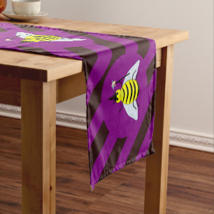Halloween Magic Bee Wizard Purple and Black Stripe Short Table Runner