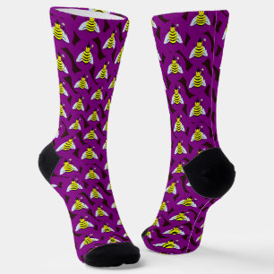 Halloween Magic Bee Wizard Purple and Black Stripe Socks