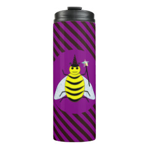 Halloween Magic Bee Wizard Purple and Black Stripe Thermal Tumbler